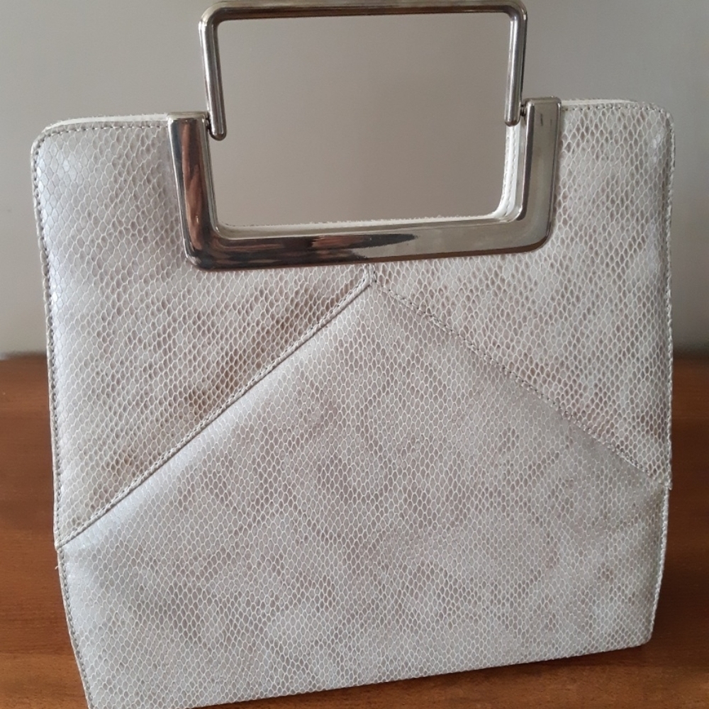 Vintage White Handbag with Silver Handle